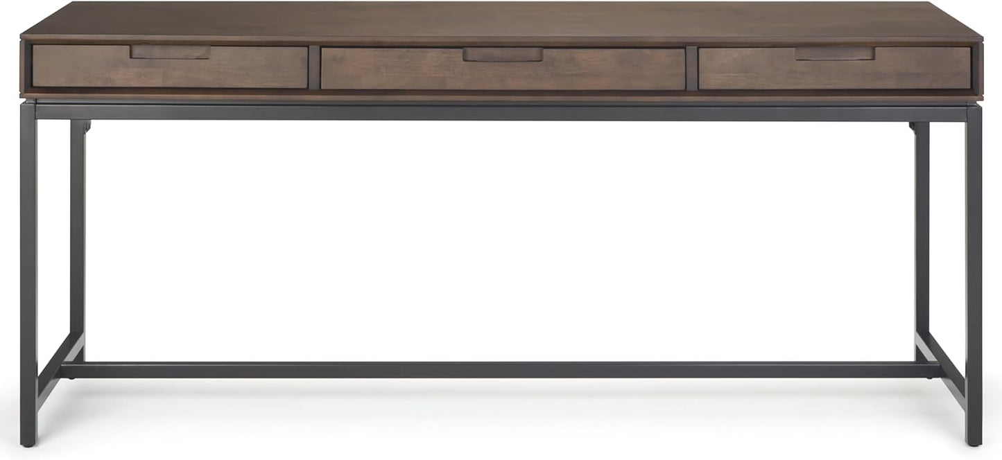 SIMPLIHOME Banting Desk - 72-Inch Wide Solid Hardwood and Metal Writing Desk in Walnut Brown, Modern Industrial Home Office Computer Table for Study with 2 Drawers and Flip-Down Keyboard Tray