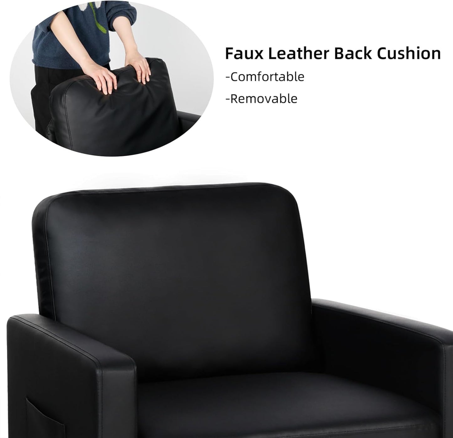 AODAILIHB Black Leather Accent Chair Set of 2, Modern Accent Chairs with Arms, Small Side Chair 2 Pocket/Thick Cushion Single Sofa Comfy Couch for Living Room/Waiting Room/Office (2, Black)