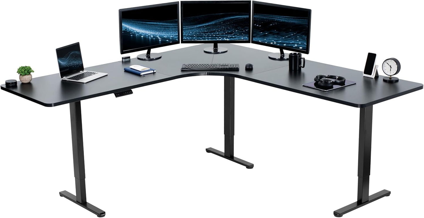 VIVO Electric Height Adjustable 71 x 71 inch Curved Corner Stand Up Desk, White Table Top, White Frame, Memory Controller, L-Shaped Workstation, E3C Series, DESK-KIT-E3CWW
