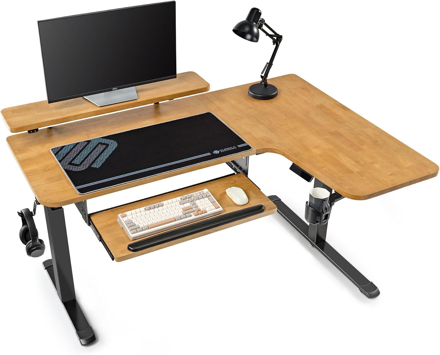 EUREKA ERGONOMIC Standing Desk (61"x43")- L Shaped Desk with Keyboard Tray Adjustable Height Sit Stand Computer Desk Corner Gaming Ergo Desk w Memory Presets, Monitor Stand, LED/USB/Dual Motor, Right
