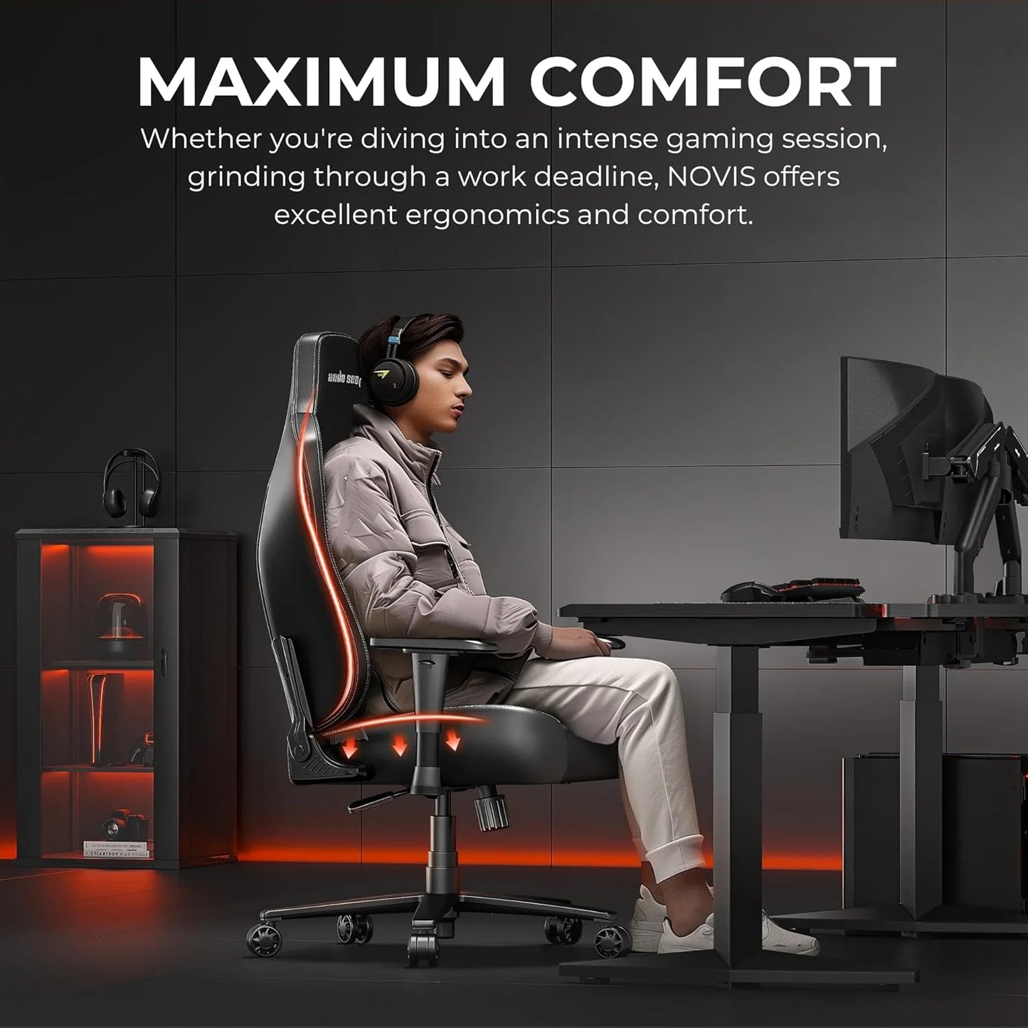 Anda Seat Novis Gaming Chair for Adults -XL Reclining Video Game Chairs, Linen Fabric Ergonomic Office Chair, Heavy Duty Back Lumbar Support - Gray Fabric Computer Chairs for Home & Work