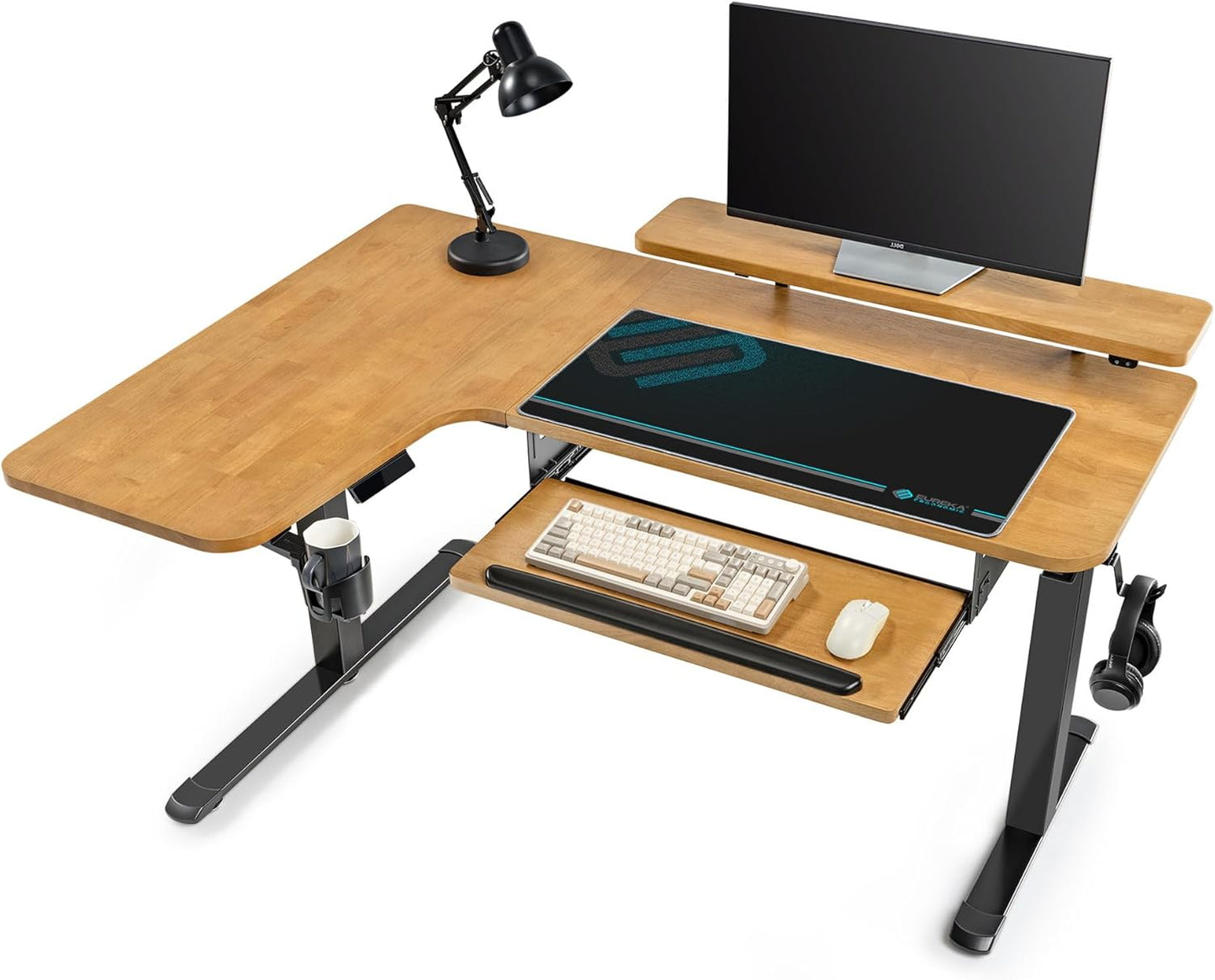 EUREKA ERGONOMIC Standing Desk (61"x43")- L Shaped Desk with Keyboard Tray Adjustable Height Sit Stand Computer Desk Corner Gaming Ergo Desk w Memory Presets, Monitor Stand, LED/USB/Dual Motor, Right