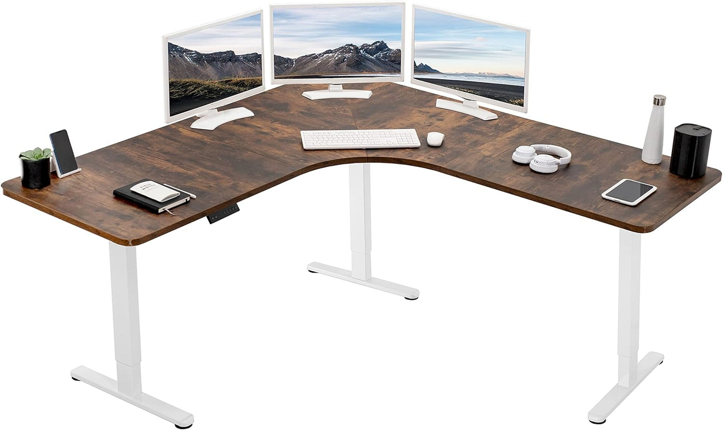 VIVO Electric Height Adjustable 71 x 71 inch Curved Corner Stand Up Desk, White Table Top, White Frame, Memory Controller, L-Shaped Workstation, E3C Series, DESK-KIT-E3CWW