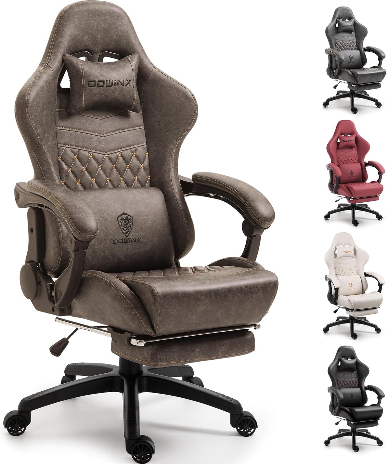 Dowinx Gaming Chair Big and Tall, Ergonomic Gamer Chair for Adults with Footrest, High Back Comfortable Computer Chair Massage Lumbar Support 350Lbs PU Leather for Office Game, Black