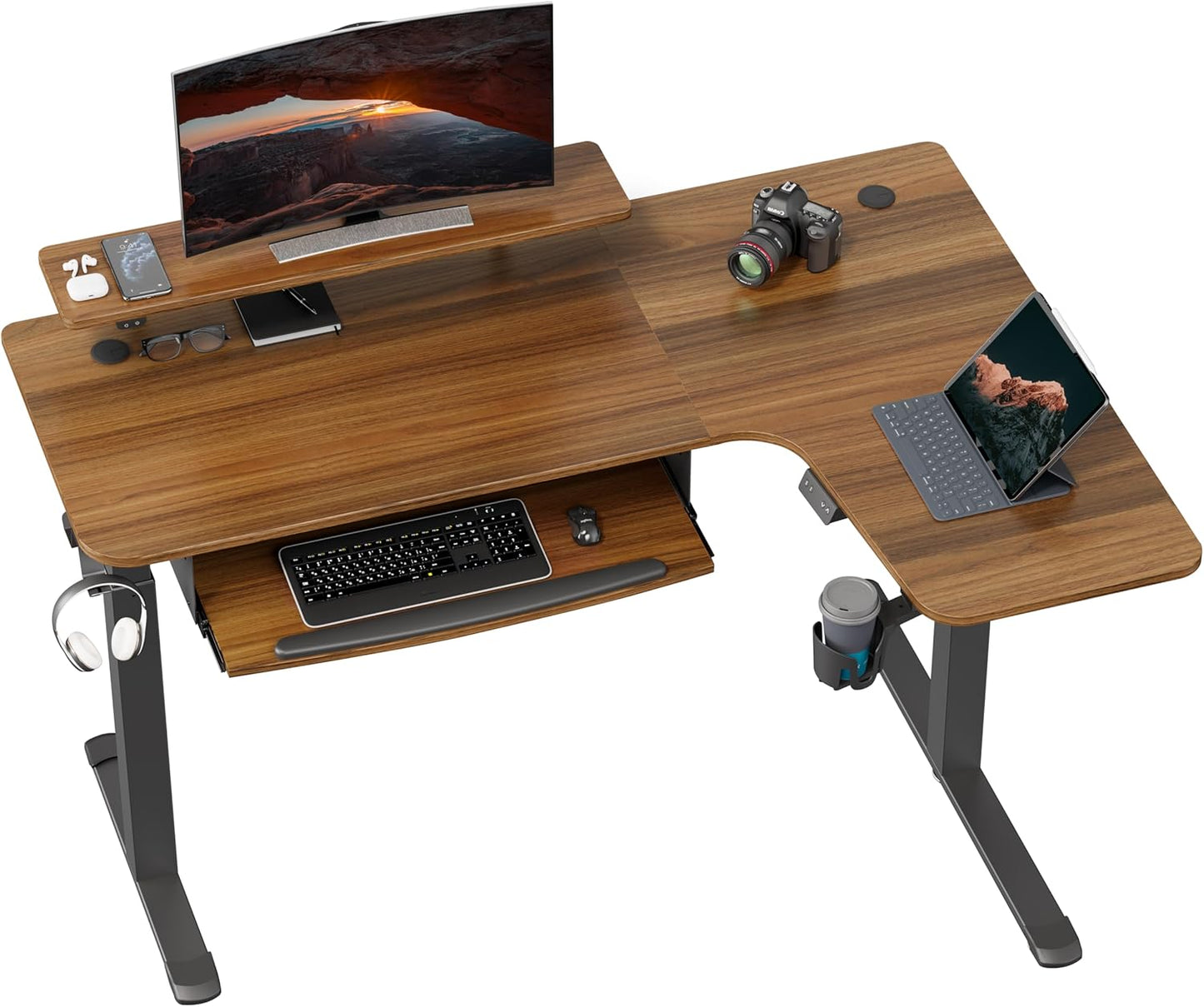 EUREKA ERGONOMIC Standing Desk (61"x43")- L Shaped Desk with Keyboard Tray Adjustable Height Sit Stand Computer Desk Corner Gaming Ergo Desk w Memory Presets, Monitor Stand, LED/USB/Dual Motor, Right