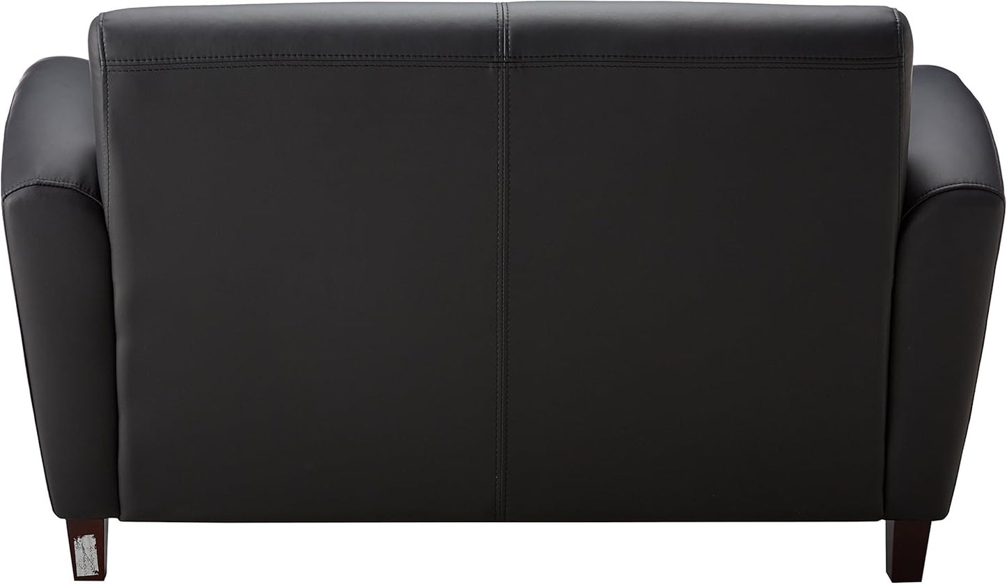 Lorell Accession Reception Loveseat, 55" x 22" x 31.25", Black Bonded Leather with Mahogany Legs