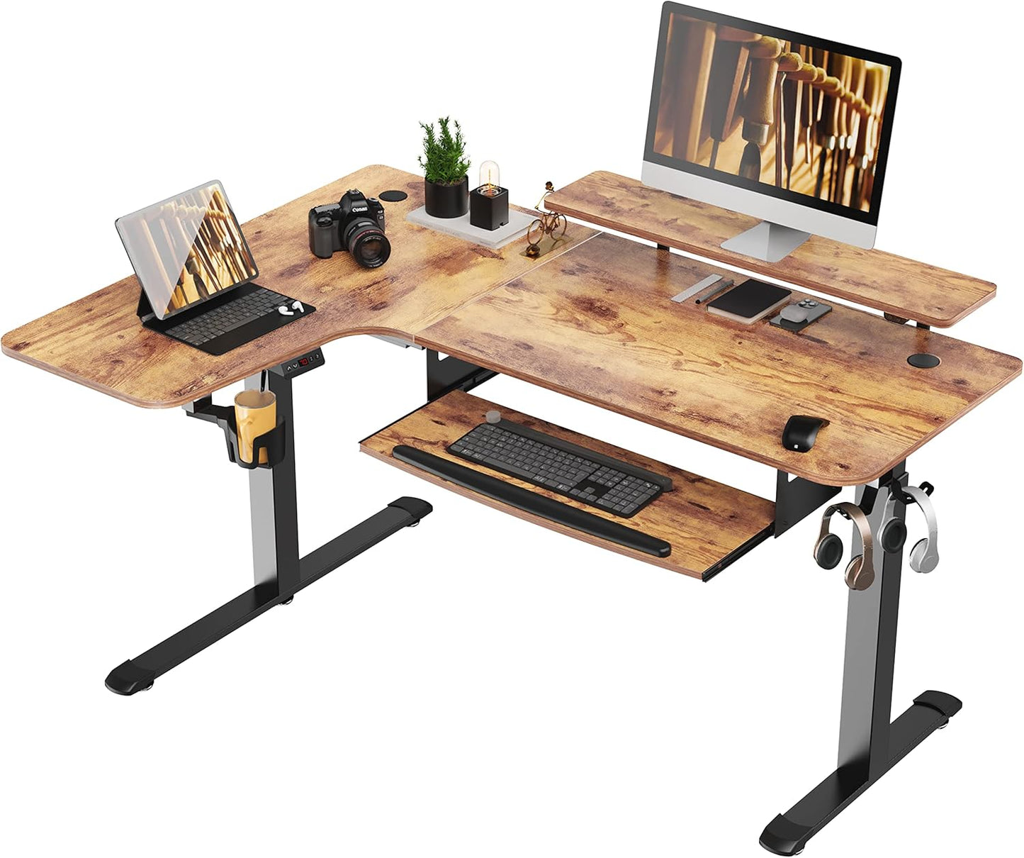 EUREKA ERGONOMIC Standing Desk (61"x43")- L Shaped Desk with Keyboard Tray Adjustable Height Sit Stand Computer Desk Corner Gaming Ergo Desk w Memory Presets, Monitor Stand, LED/USB/Dual Motor, Right