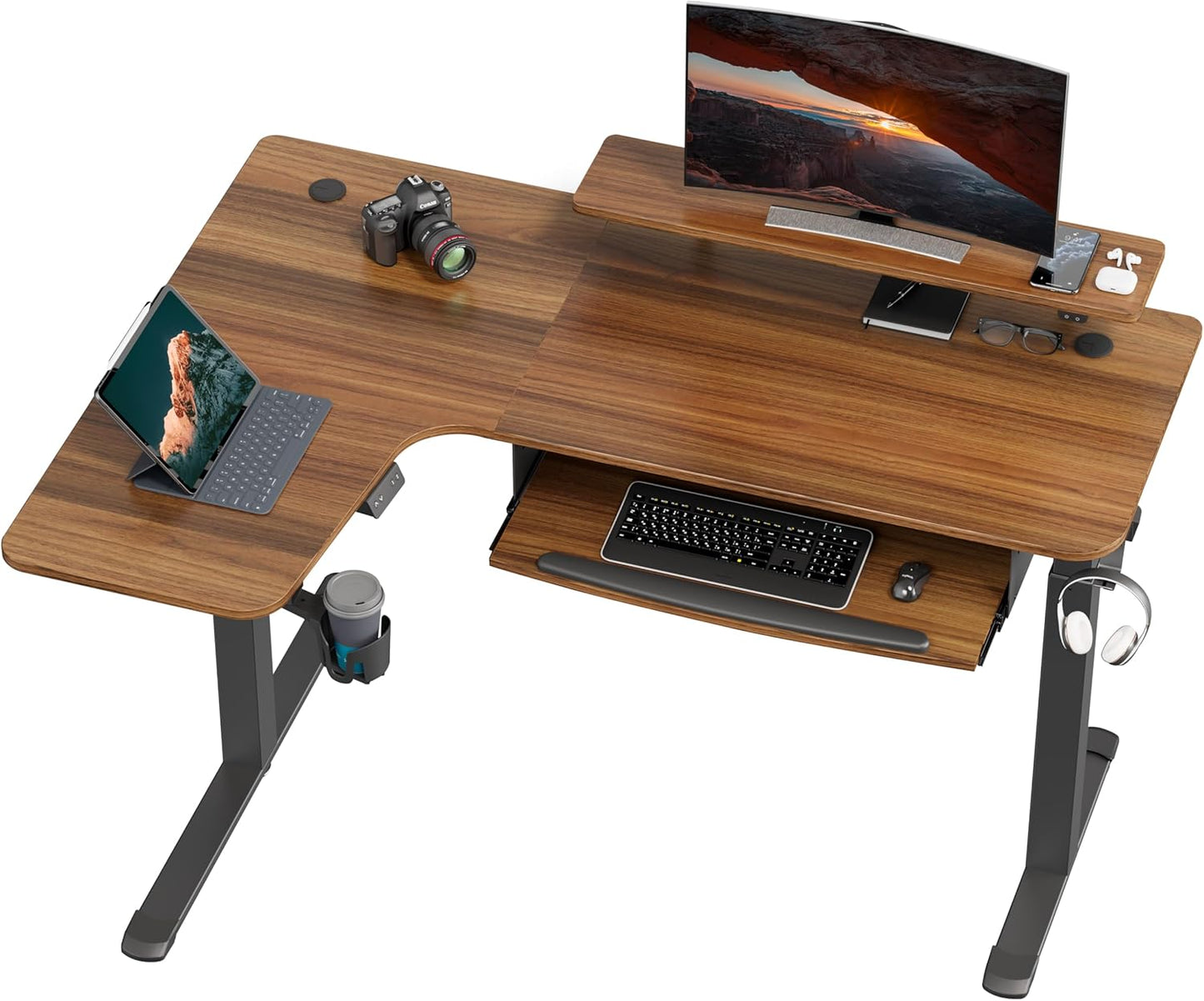 EUREKA ERGONOMIC Standing Desk (61"x43")- L Shaped Desk with Keyboard Tray Adjustable Height Sit Stand Computer Desk Corner Gaming Ergo Desk w Memory Presets, Monitor Stand, LED/USB/Dual Motor, Right