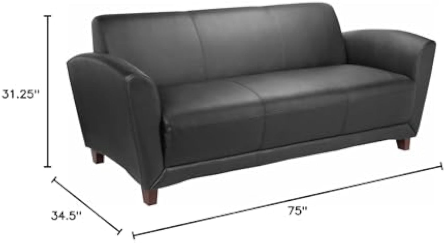 Lorell LLR68950 - Reception Collection Black Leather Sofa