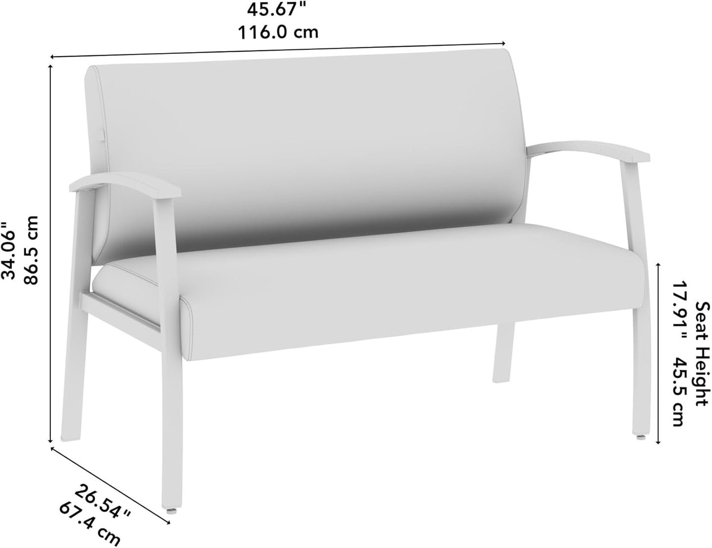 Bush Business Furniture Arrive Waiting Room Loveseat with Arms in Light Gray Vinyl, Reception Area Seating for Office and Lobby
