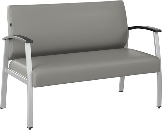 Bush Business Furniture Arrive Waiting Room Loveseat with Arms in Light Gray Vinyl, Reception Area Seating for Office and Lobby
