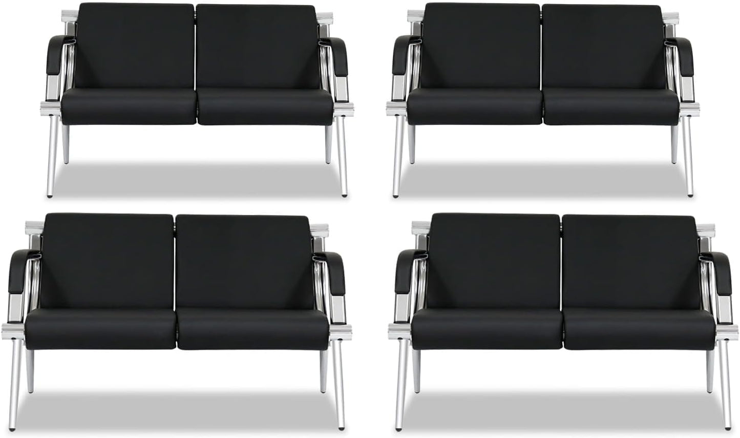Kinsuite 3-Seat Office Reception Waiting Room Chairs - Guest & Reception Chairs for Salon Barber Bench Airport Bank Hall Visitor Guest Black PU Leather Office Sofa, Black