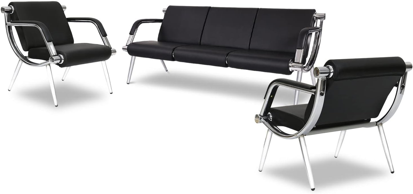 Kinfant Waiting Room Chairs Sofa Furniture - 5-Seat Office Guest Reception Chair with Armrest for Waiting Room Airport Hospital Bank (Black - PU)