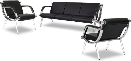 Kinfant Waiting Room Chairs Sofa Furniture - 5-Seat Office Guest Reception Chair with Armrest for Waiting Room Airport Hospital Bank (Black - PU)