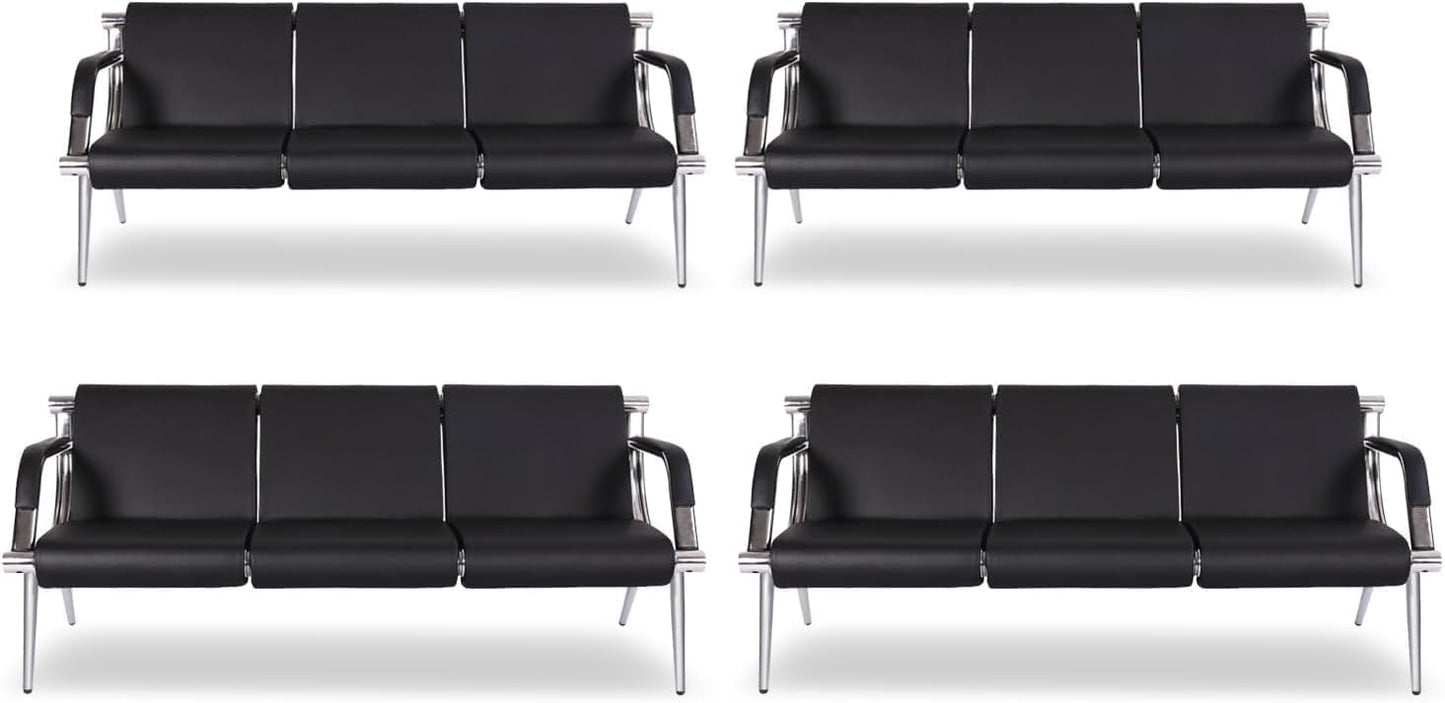 Kinsuite 3-Seat Office Reception Waiting Room Chairs - Guest & Reception Chairs for Salon Barber Bench Airport Bank Hall Visitor Guest Black PU Leather Office Sofa, Black