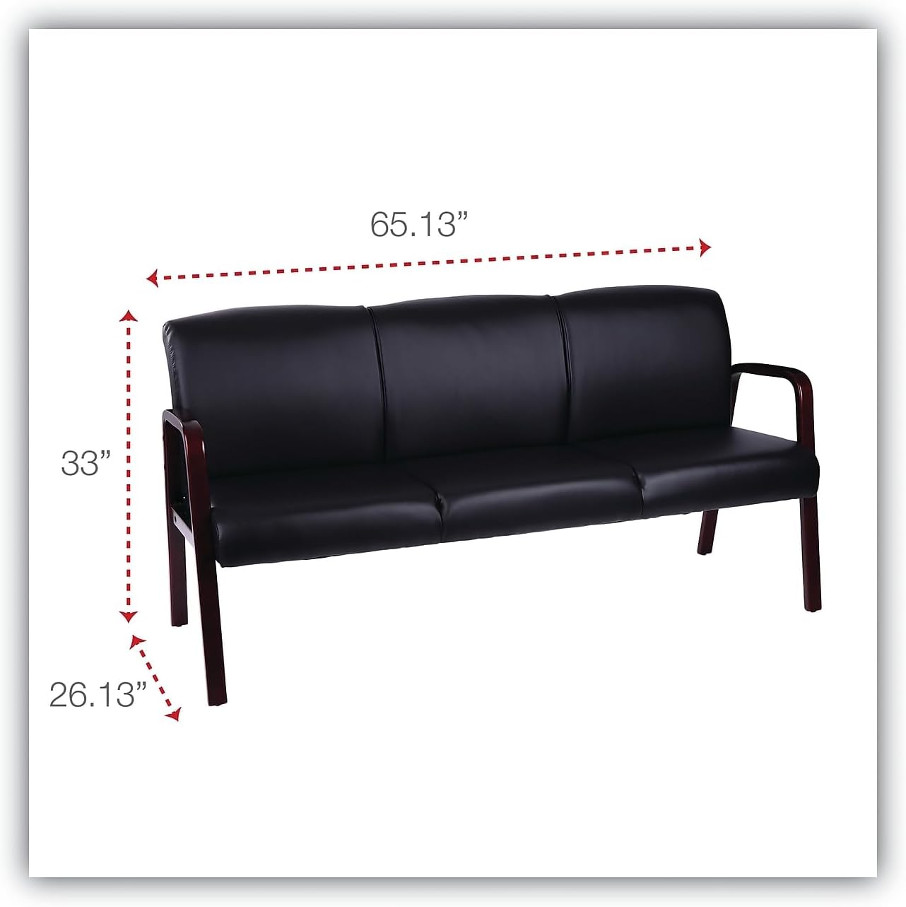 Alera Alera Reception Lounge WL 3-Seat Sofa, 65.75w x 26d.13 x 33h, Black/Mahogany