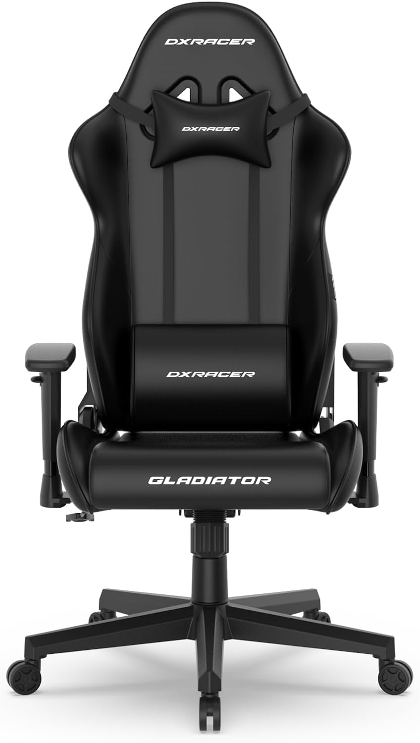 DXRacer Gladiator Series L Gaming Chair - Reclining, Ergonomic & Comfortable Computer Chair with 3D Armrest, Wide Seat Base & Headrest Pillow Faux Leather Black & Red