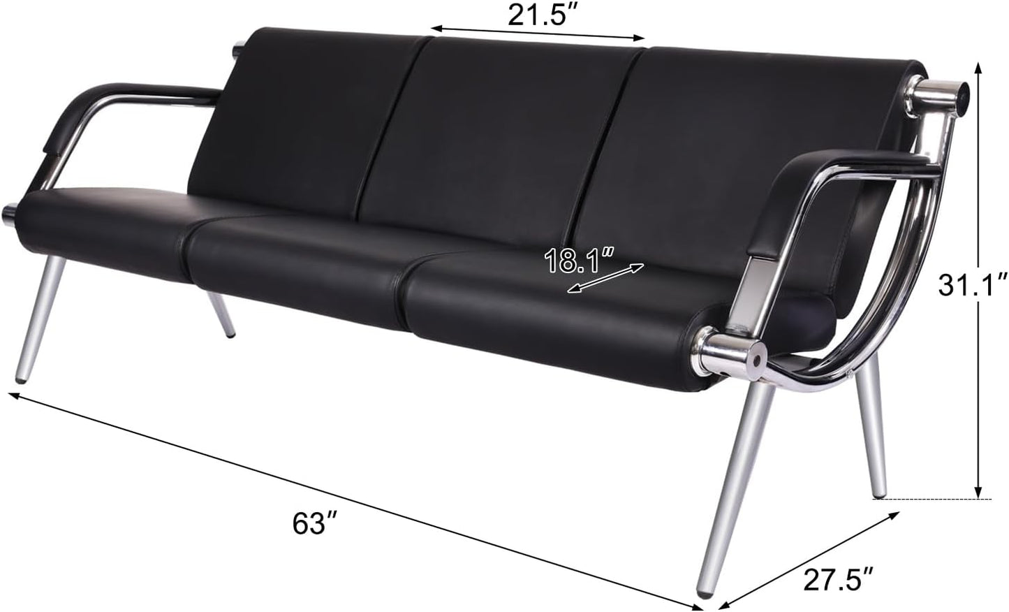 Kinfant Waiting Room Chairs Sofa Furniture - 5-Seat Office Guest Reception Chair with Armrest for Waiting Room Airport Hospital Bank (Black - PU)