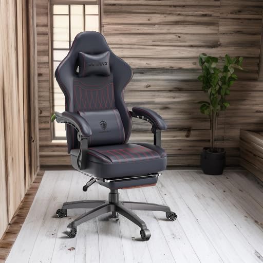 Dowinx Gaming Chair Breathable PU Leather Gamer Chair with Pocket Spring Cushion, Ergonomic Computer Chair with Massage Lumbar Support,Adjustable Swivel Task Chair with Footrest(Black)