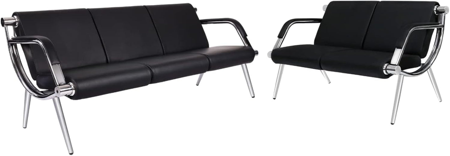 Kinfant Waiting Room Chairs Sofa Furniture - 5-Seat Office Guest Reception Chair with Armrest for Waiting Room Airport Hospital Bank (Black - PU)