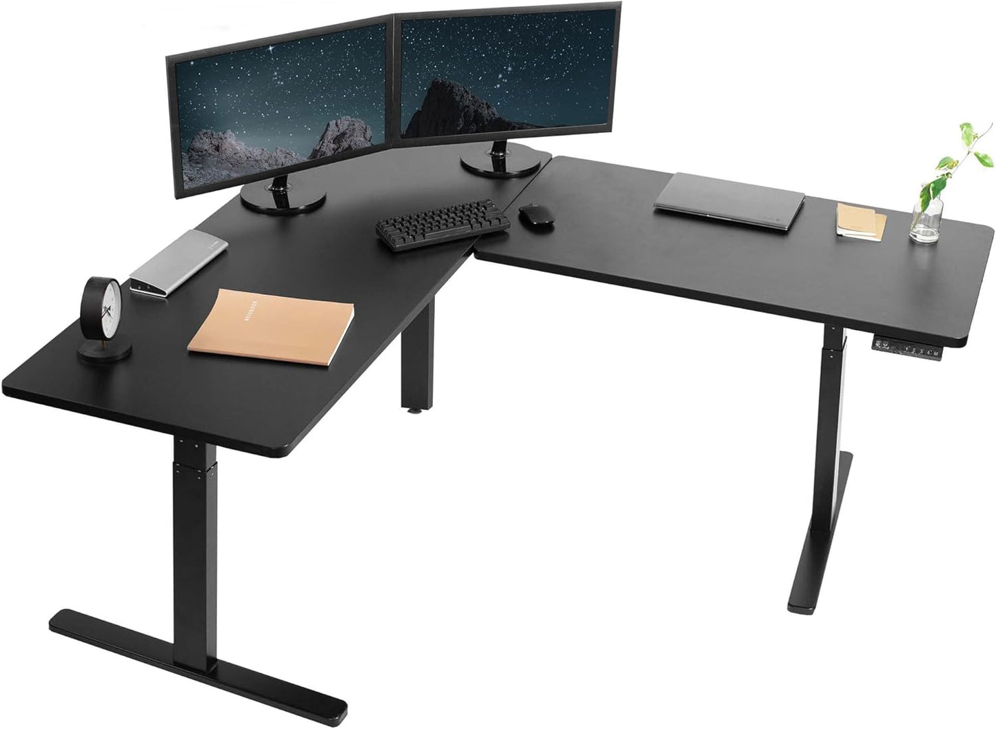 VIVO Electric 78 x 55 inch Square Corner Memory L Shaped Stand Up Desk, White Table Top, White Frame, Corner Height Adjustable Workstation, 3E-S Series, DESK-KIT-3E5SW