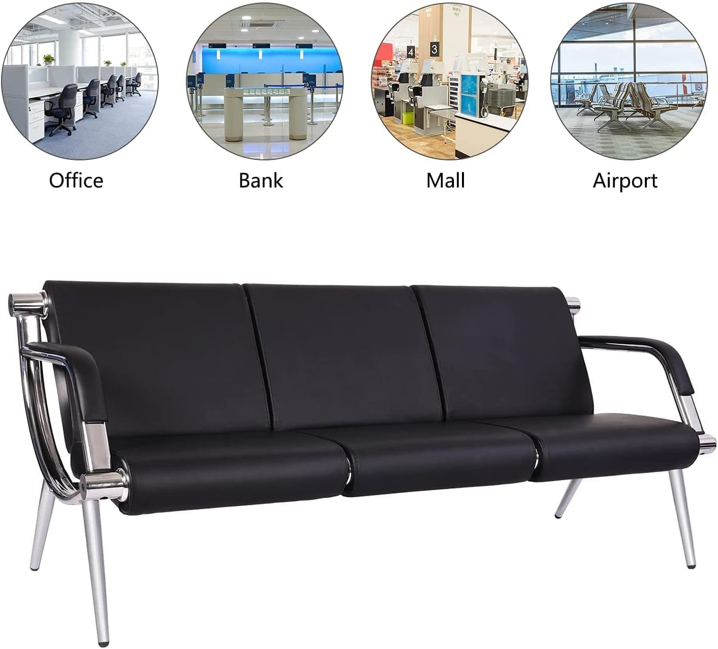 Kinfant Waiting Room Chairs Sofa Furniture - 5-Seat Office Guest Reception Chair with Armrest for Waiting Room Airport Hospital Bank (Black - PU)