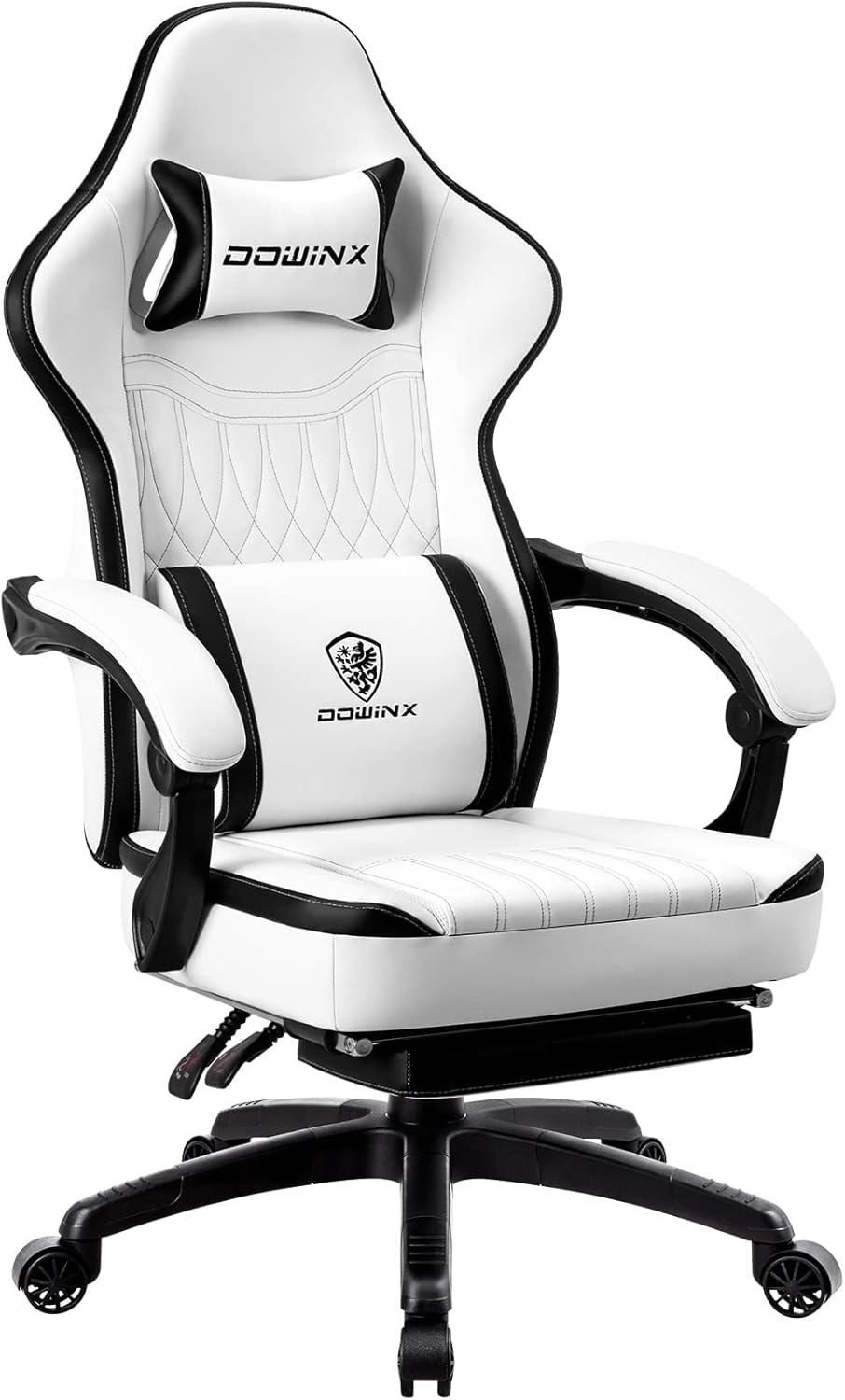 Dowinx Gaming Chair Breathable PU Leather Gamer Chair with Pocket Spring Cushion, Ergonomic Computer Chair with Massage Lumbar Support,Adjustable Swivel Task Chair with Footrest(Black)