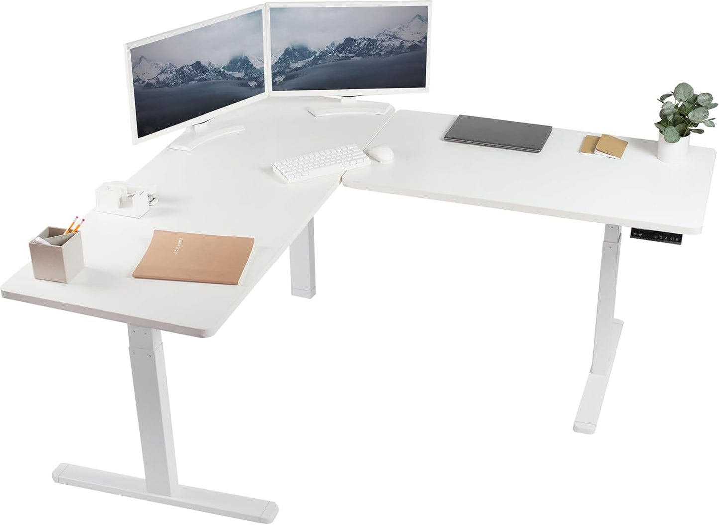 VIVO Electric 78 x 55 inch Square Corner Memory L Shaped Stand Up Desk, White Table Top, White Frame, Corner Height Adjustable Workstation, 3E-S Series, DESK-KIT-3E5SW