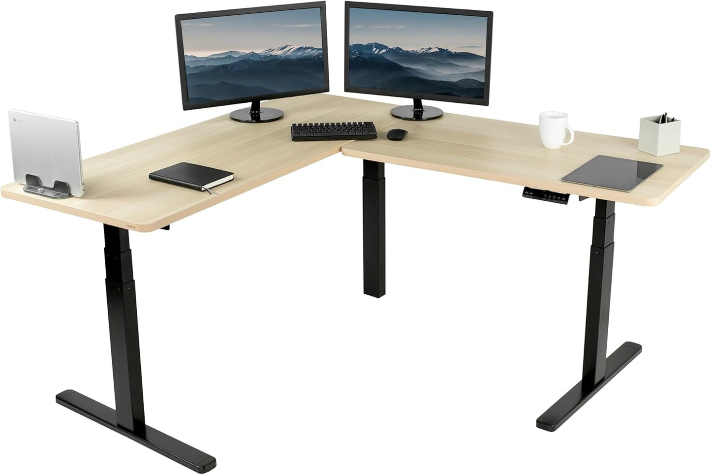 VIVO Electric 78 x 55 inch Square Corner Memory L Shaped Stand Up Desk, White Table Top, White Frame, Corner Height Adjustable Workstation, 3E-S Series, DESK-KIT-3E5SW