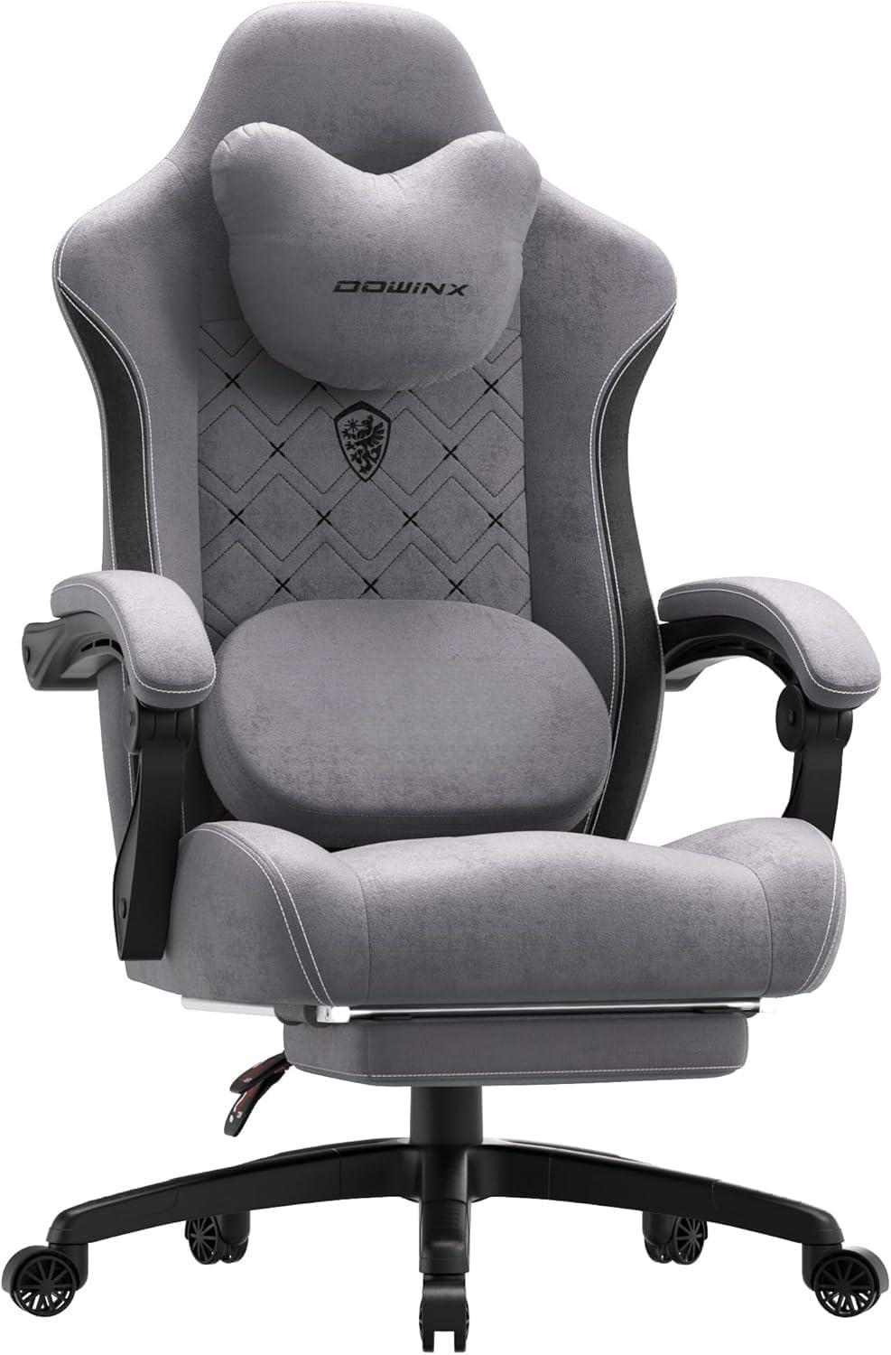 Dowinx Gaming Chair with Heated Massage Lumbar Support,Big and Tall Fabric Gaming Chairs for Adults with Footrest, Ergonomic Computer Game Chair with Poket Spring Cushions, 350lbs, Black
