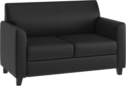 Flash Furniture Hercules Diplomat Series LeatherSoft Upholstered Loveseat, Modern Small Sofa for Living Room or Office, Black