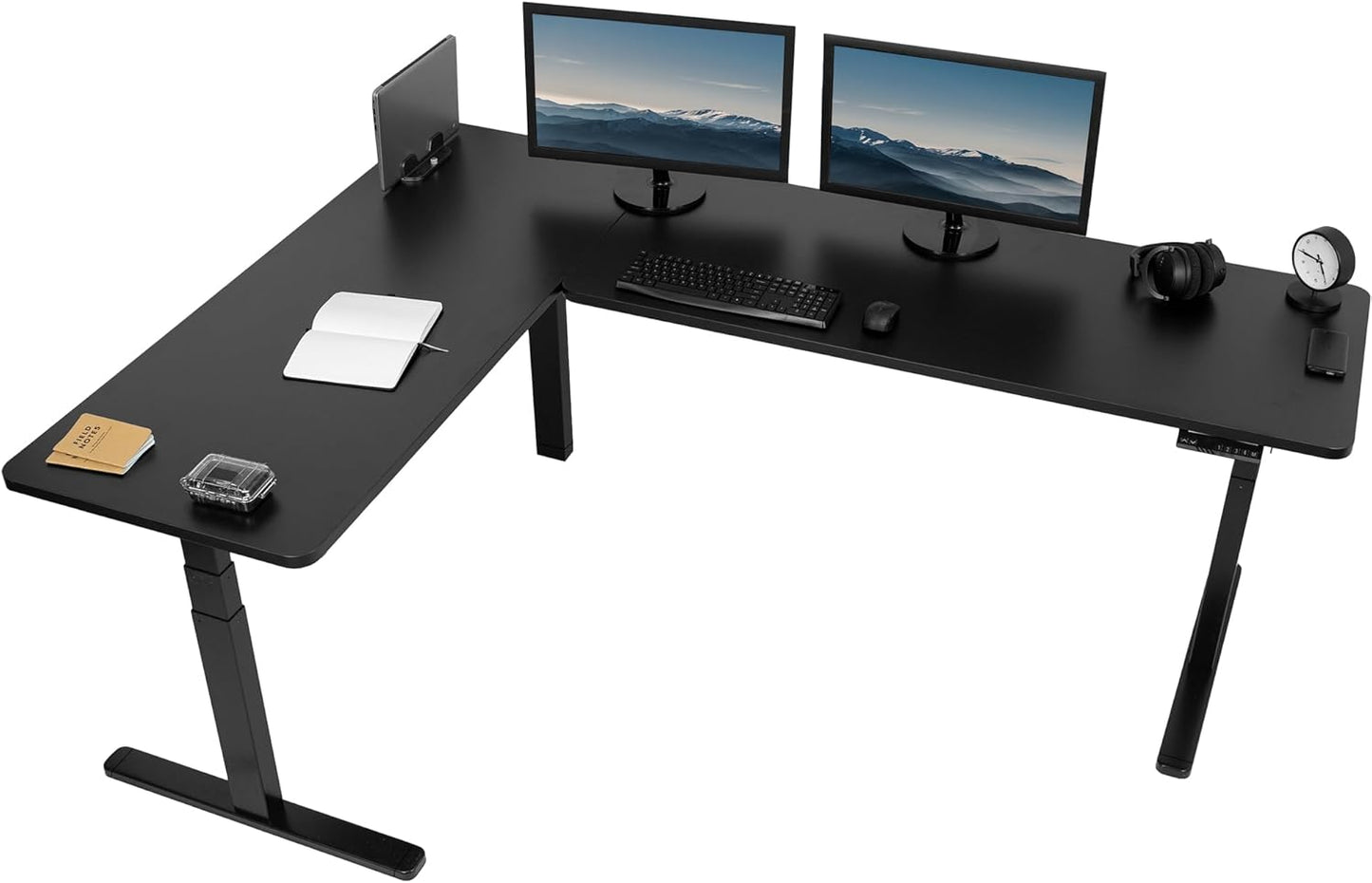 VIVO Electric 78 x 55 inch Square Corner Memory L Shaped Stand Up Desk, White Table Top, White Frame, Corner Height Adjustable Workstation, 3E-S Series, DESK-KIT-3E5SW
