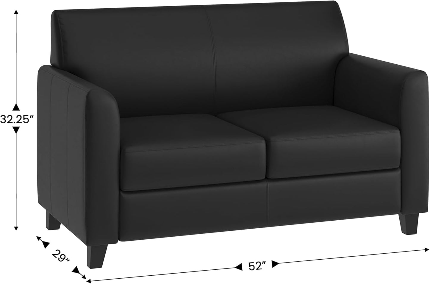 Flash Furniture Hercules Diplomat Series LeatherSoft Upholstered Loveseat, Modern Small Sofa for Living Room or Office, Black