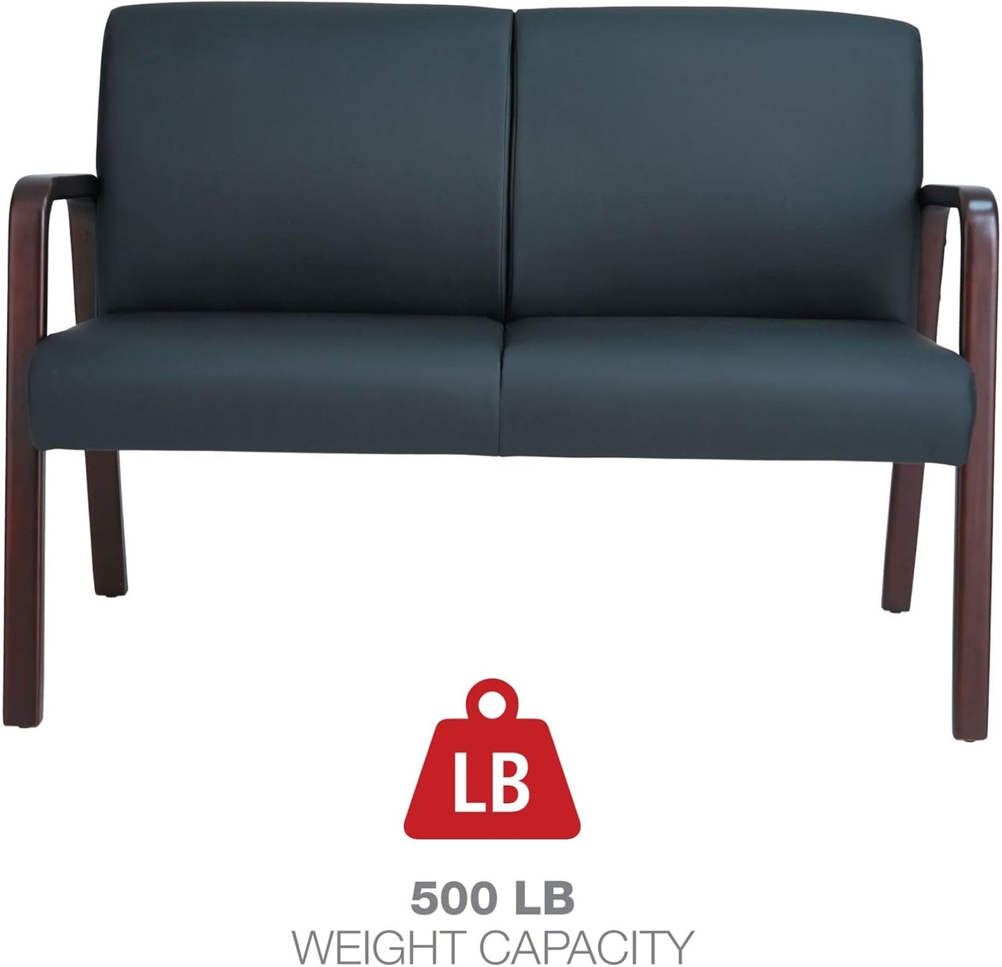 Alera Reception Lounge Series Wood Loveseat, 44.88w X 26.13d X 33h, Black/Mahogany