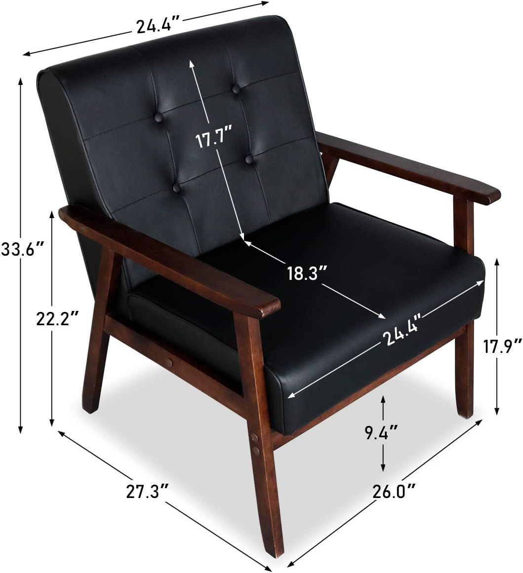 JIASTING Mid Century 1 Loveseat Sofa and 2 Accent Chairs Set Modern Wood Arm Couch and Chair Living Room Furniture Sets (8428 Black Set)