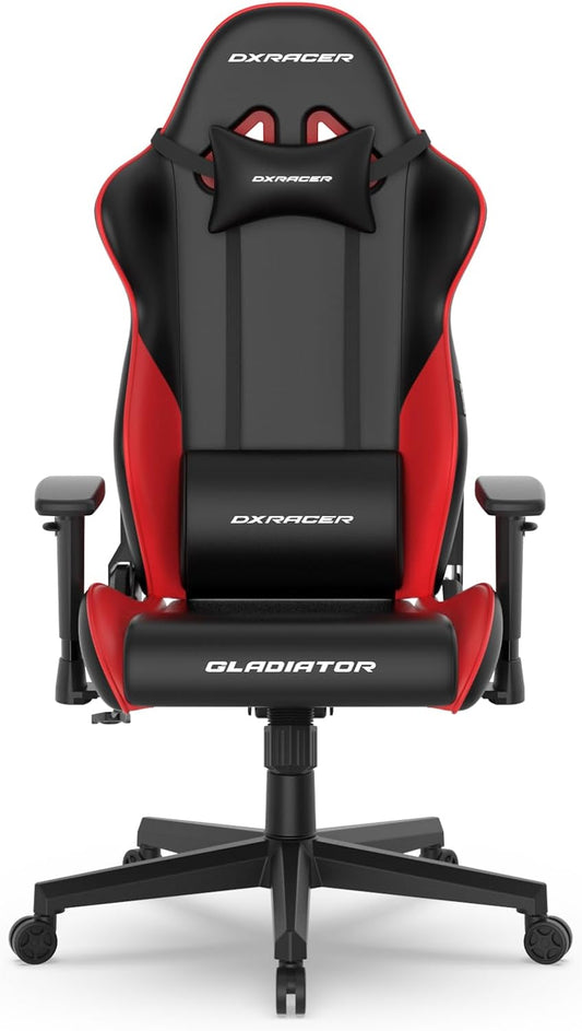 DXRacer Gladiator Series L Gaming Chair - Reclining, Ergonomic & Comfortable Computer Chair with 3D Armrest, Wide Seat Base & Headrest Pillow Faux Leather Black & Red