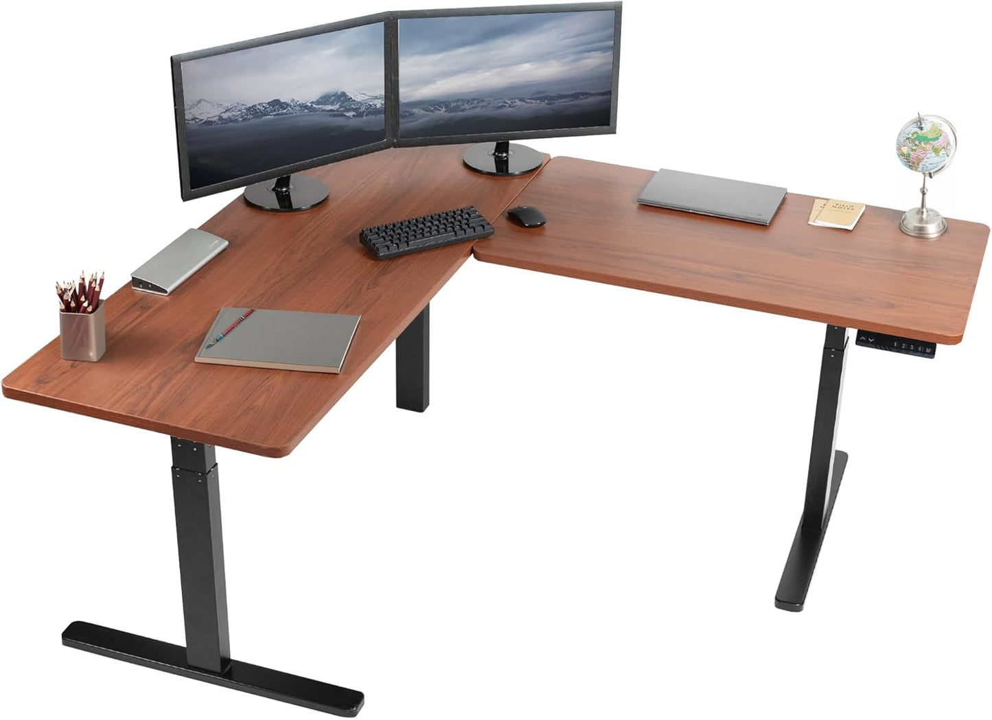 VIVO Electric 78 x 55 inch Square Corner Memory L Shaped Stand Up Desk, White Table Top, White Frame, Corner Height Adjustable Workstation, 3E-S Series, DESK-KIT-3E5SW