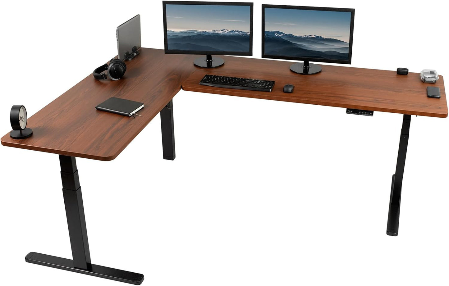 VIVO Electric 78 x 55 inch Square Corner Memory L Shaped Stand Up Desk, White Table Top, White Frame, Corner Height Adjustable Workstation, 3E-S Series, DESK-KIT-3E5SW