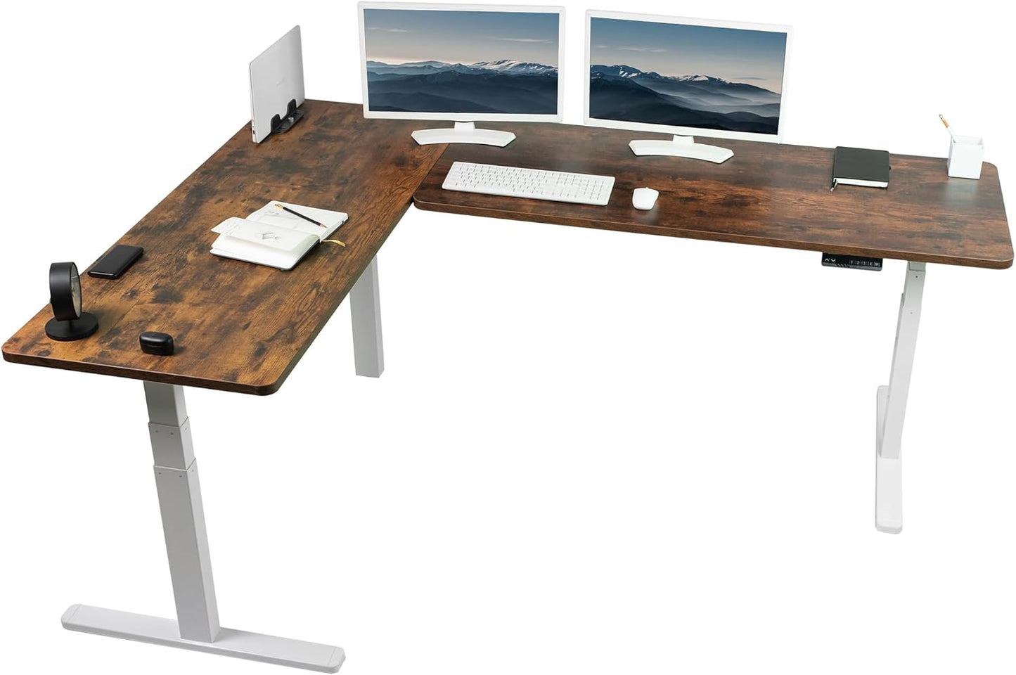 VIVO Electric 78 x 55 inch Square Corner Memory L Shaped Stand Up Desk, White Table Top, White Frame, Corner Height Adjustable Workstation, 3E-S Series, DESK-KIT-3E5SW