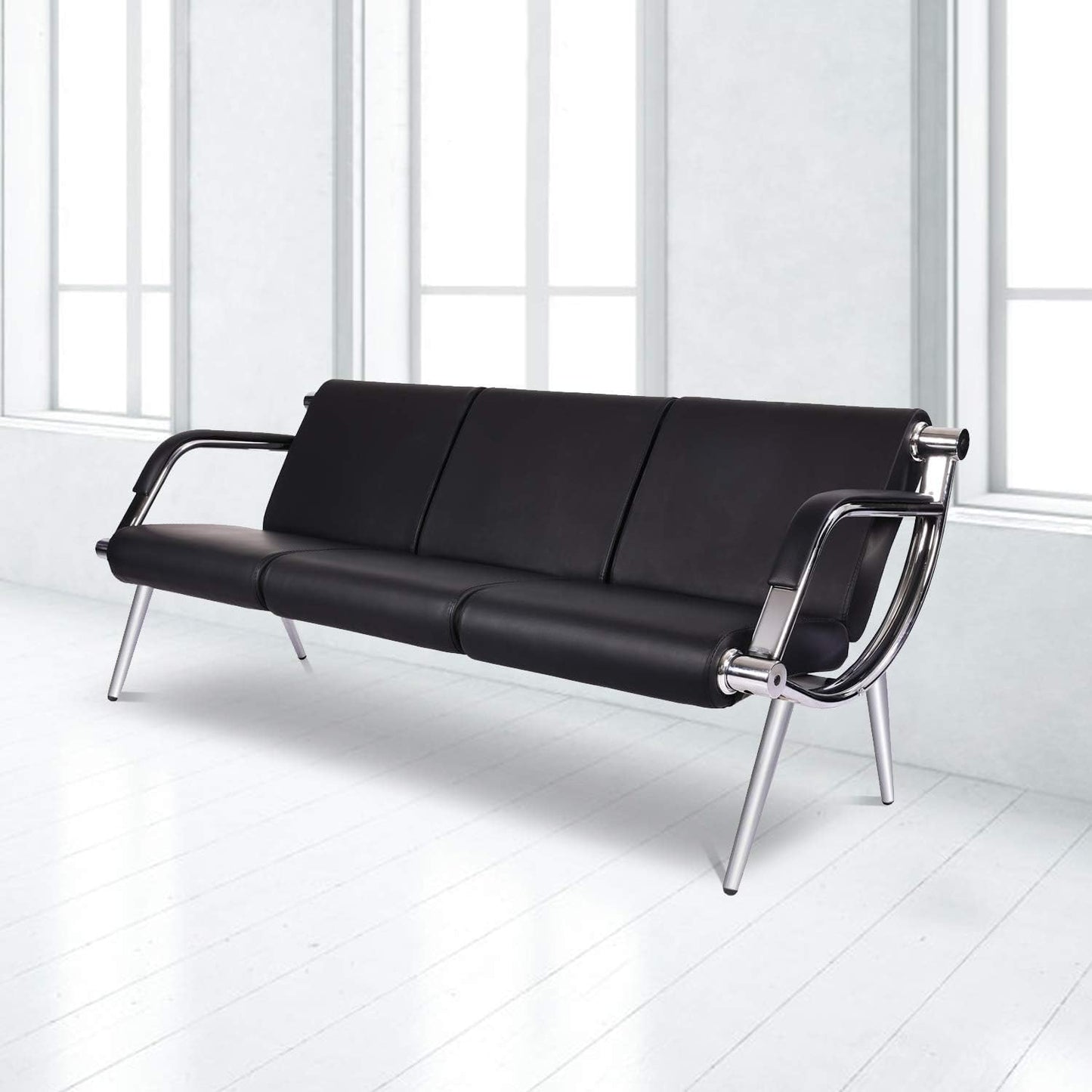 Kinfant Waiting Room Chairs Sofa Furniture - 5-Seat Office Guest Reception Chair with Armrest for Waiting Room Airport Hospital Bank (Black - PU)