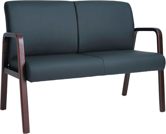 Alera Reception Lounge Series Wood Loveseat, 44.88w X 26.13d X 33h, Black/Mahogany