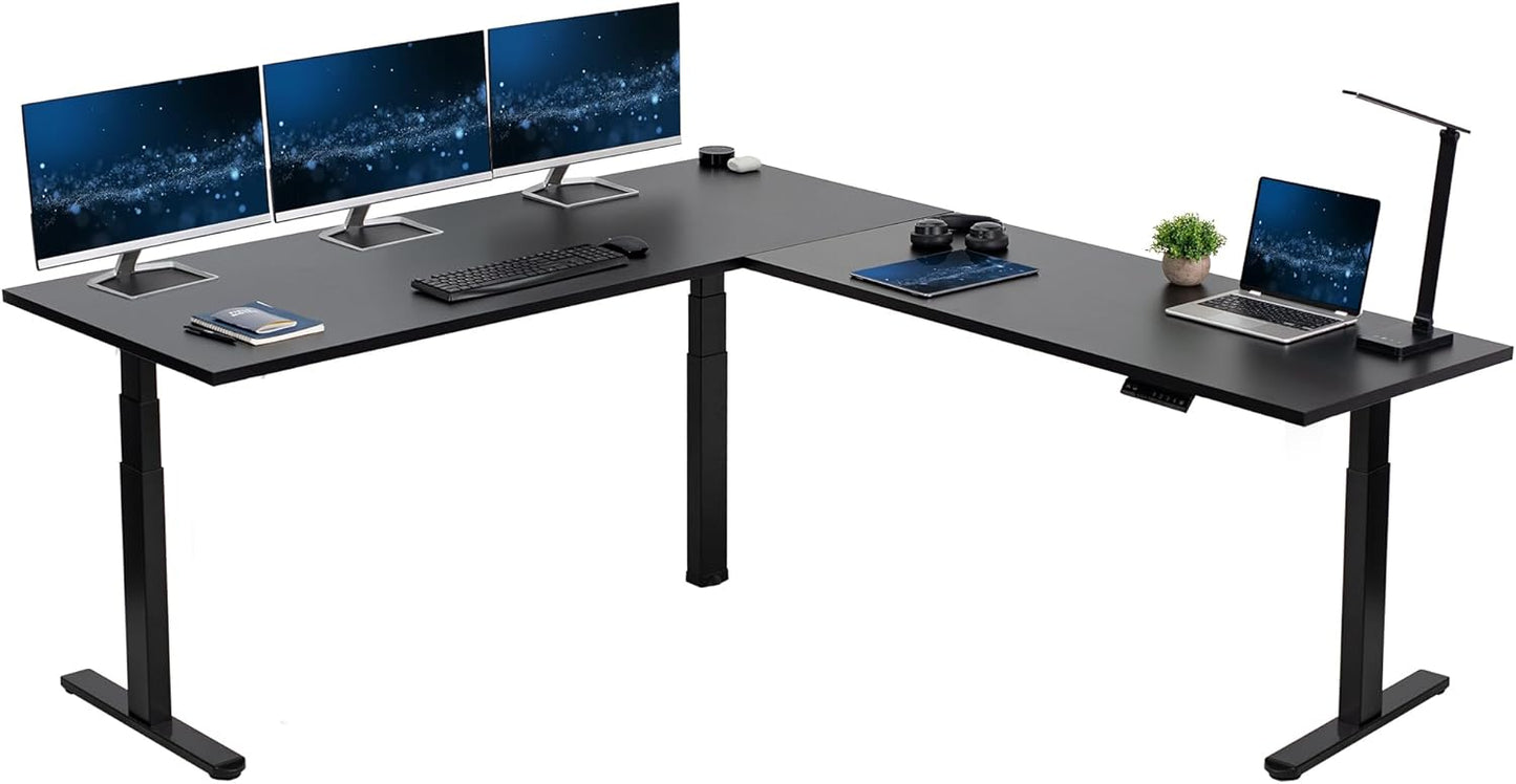 VIVO Electric 78 x 55 inch Square Corner Memory L Shaped Stand Up Desk, White Table Top, White Frame, Corner Height Adjustable Workstation, 3E-S Series, DESK-KIT-3E5SW