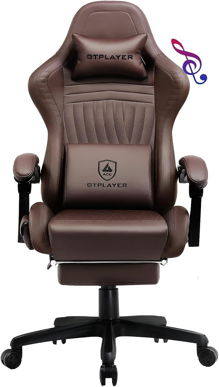 GTPLAYER Gaming Chair with Speakers, Video Game Chairs with Footrest, PC Gamer Chairs for Adults - Padded High Back Ergonomic Reclining Silla Gamer, Linkage Armrest, Ace Pro, Pink (Velvet)