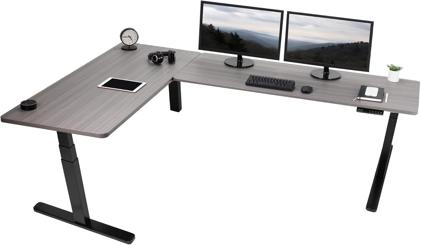 VIVO Electric 78 x 55 inch Square Corner Memory L Shaped Stand Up Desk, White Table Top, White Frame, Corner Height Adjustable Workstation, 3E-S Series, DESK-KIT-3E5SW
