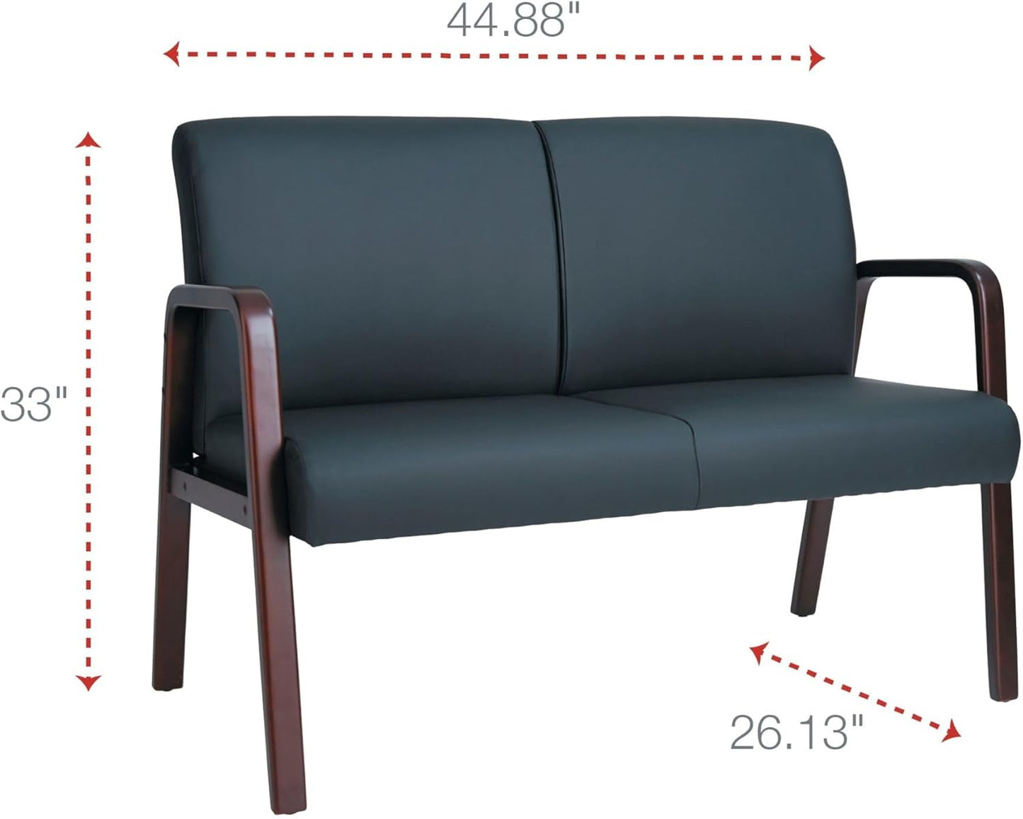 Alera Reception Lounge Series Wood Loveseat, 44.88w X 26.13d X 33h, Black/Mahogany
