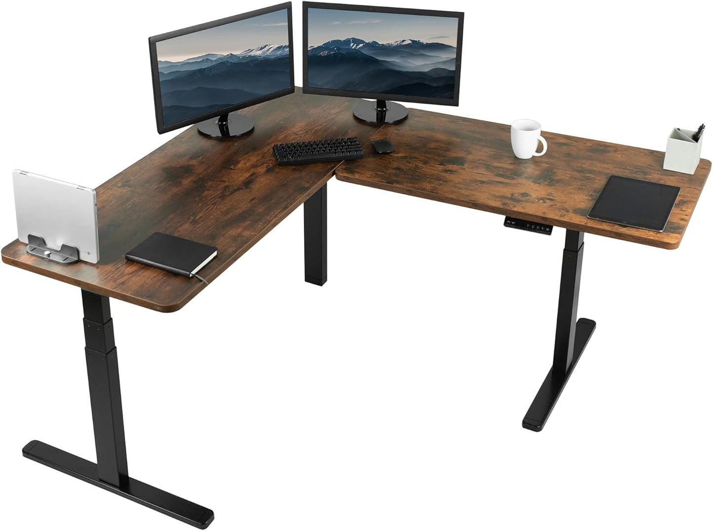 VIVO Electric 78 x 55 inch Square Corner Memory L Shaped Stand Up Desk, White Table Top, White Frame, Corner Height Adjustable Workstation, 3E-S Series, DESK-KIT-3E5SW