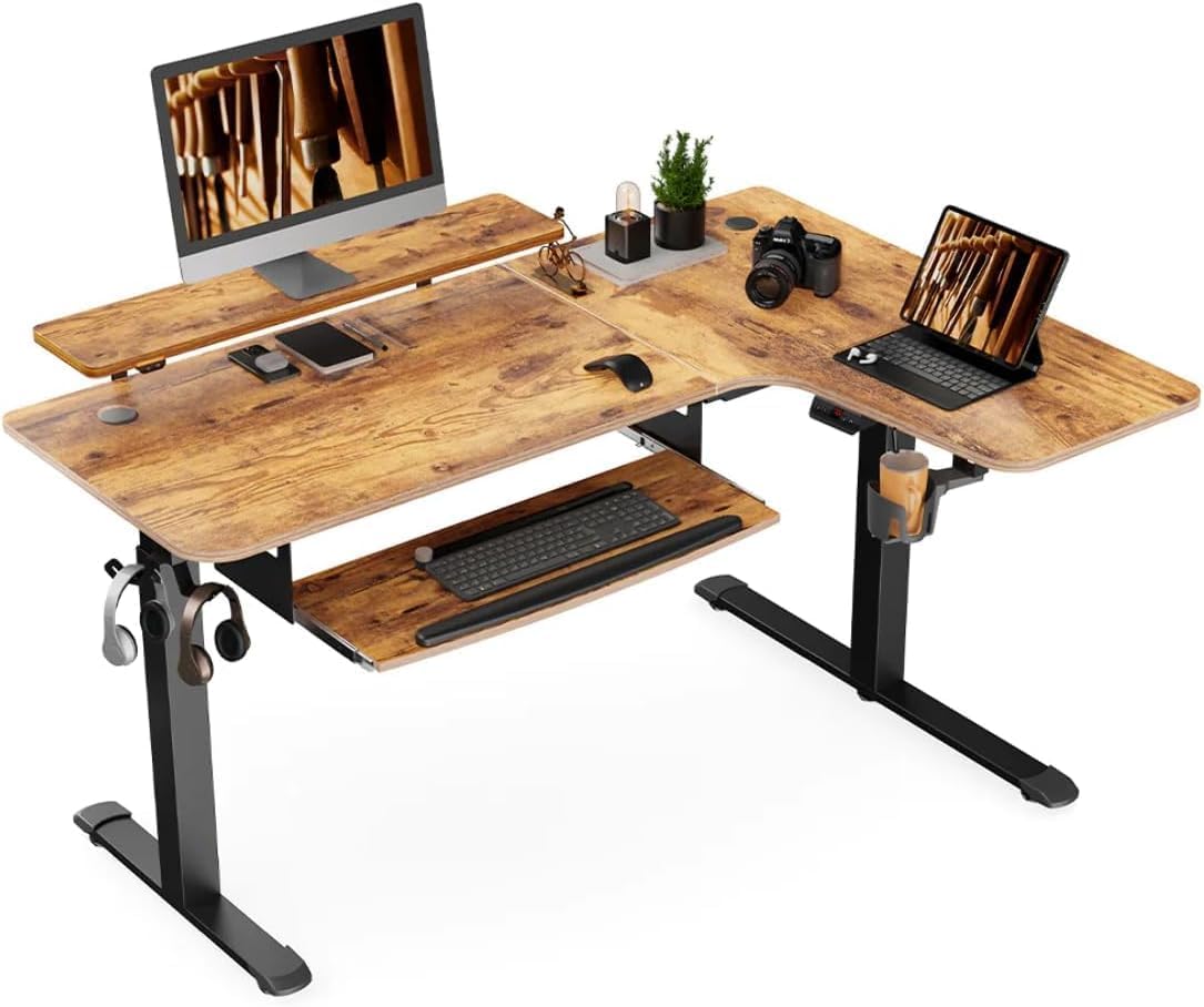 EUREKA ERGONOMIC Standing Desk (61"x43")- L Shaped Desk with Keyboard Tray Adjustable Height Sit Stand Computer Desk Corner Gaming Ergo Desk w Memory Presets, Monitor Stand, LED/USB/Dual Motor, Right