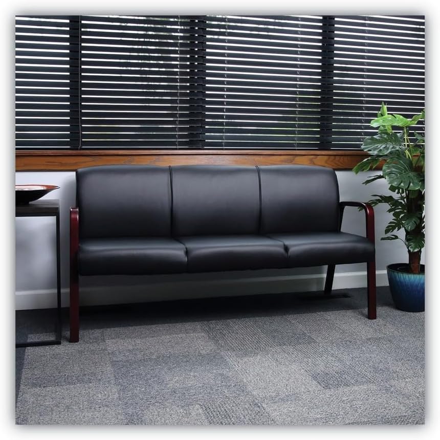 Alera Alera Reception Lounge WL 3-Seat Sofa, 65.75w x 26d.13 x 33h, Black/Mahogany