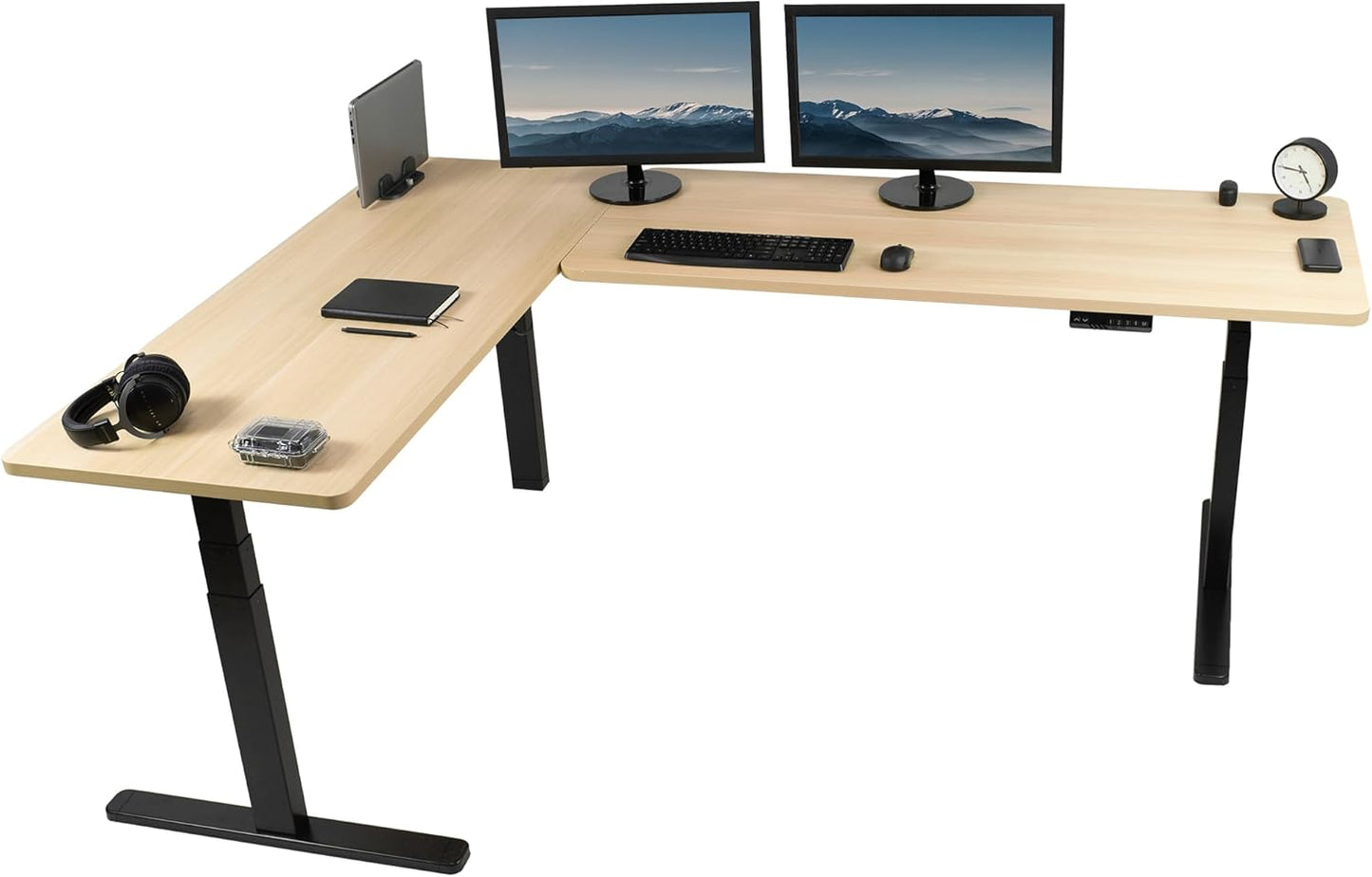 VIVO Electric 78 x 55 inch Square Corner Memory L Shaped Stand Up Desk, White Table Top, White Frame, Corner Height Adjustable Workstation, 3E-S Series, DESK-KIT-3E5SW