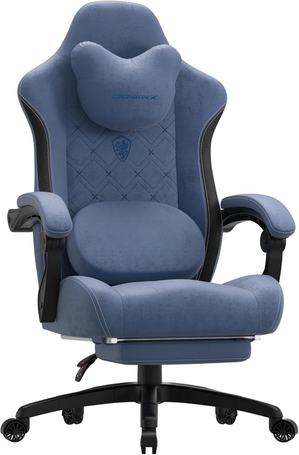 Dowinx Gaming Chair with Heated Massage Lumbar Support,Big and Tall Fabric Gaming Chairs for Adults with Footrest, Ergonomic Computer Game Chair with Poket Spring Cushions, 350lbs, Black